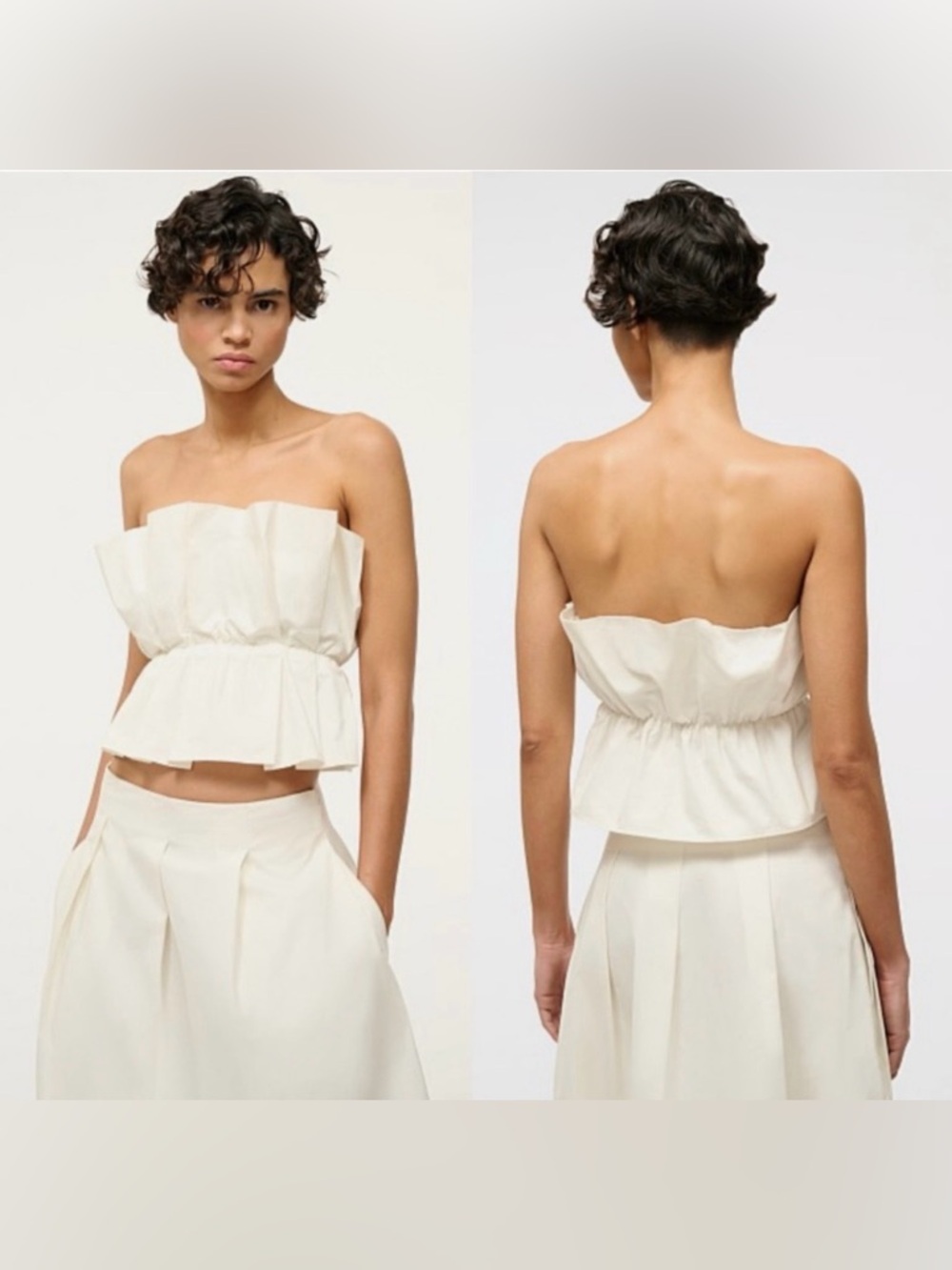 STAUD Strapless Peplum Crop Top - Cream